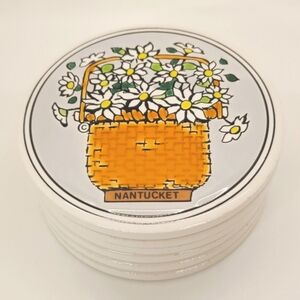 Nantucket glazed Daisy coasters made in Greece set of 6